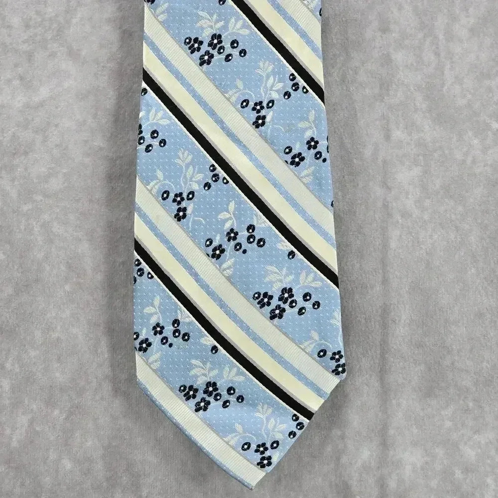 Bruno Piattelli Blue Stripe Floral Dots 100% Silk Men's Neck Tie NWOT‎